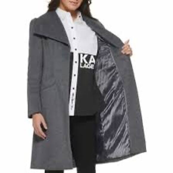 NWT Karl Lagerfeld Women’s Large Wool-Blend Belted Coat - Picture 3 of 6